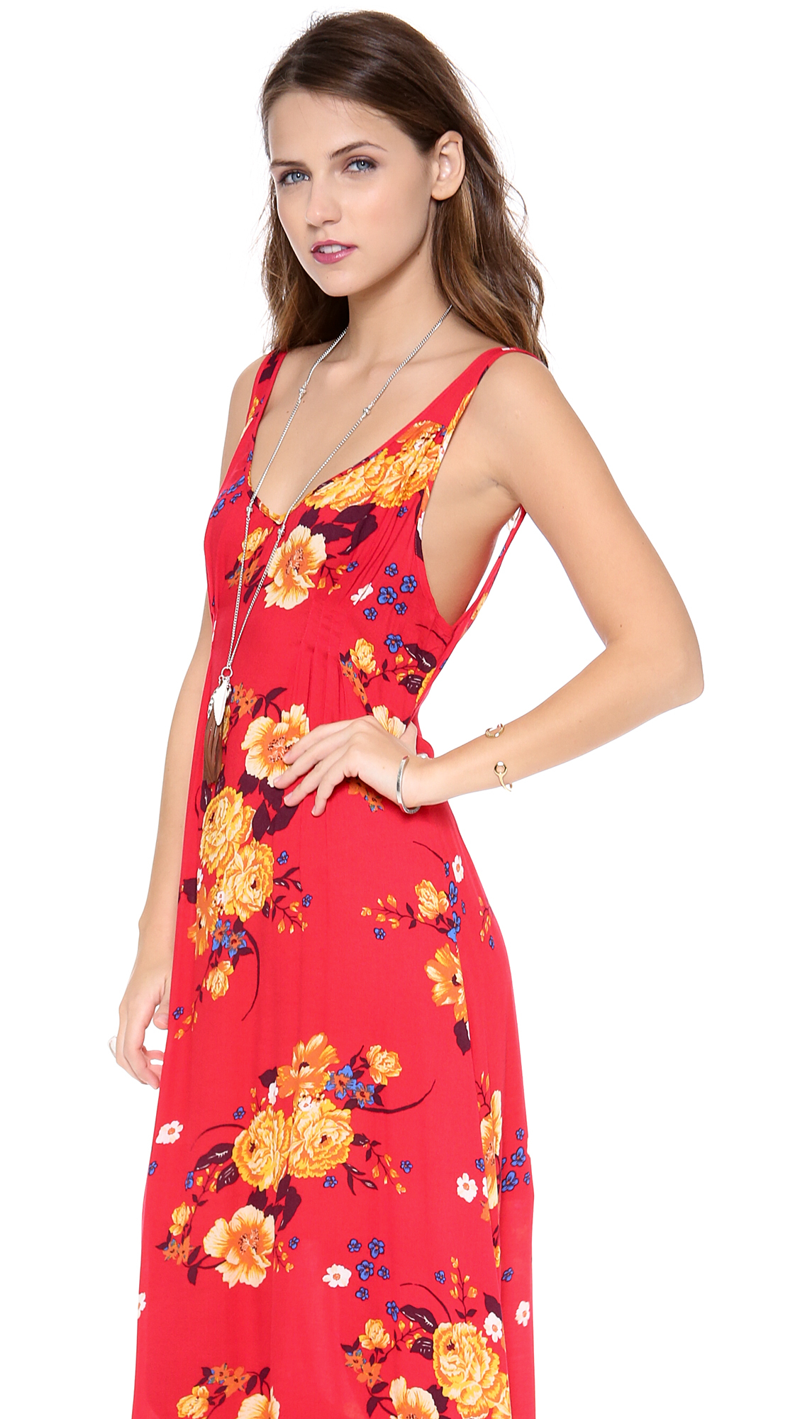 Lyst - Free People Cinched Printed Maxi Dress in Red