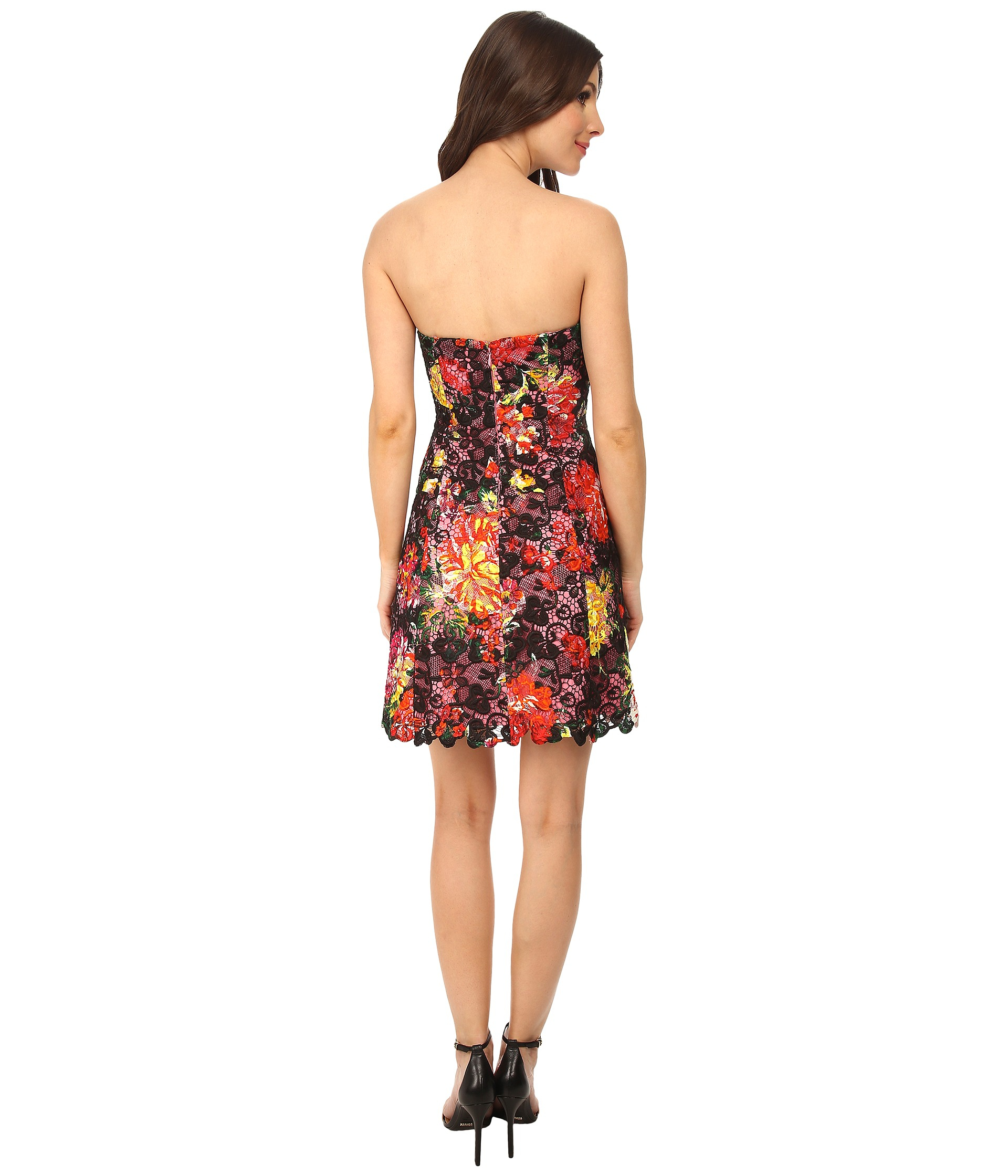 Adrianna Papell Strapless Floral Print Lace Dress Lyst