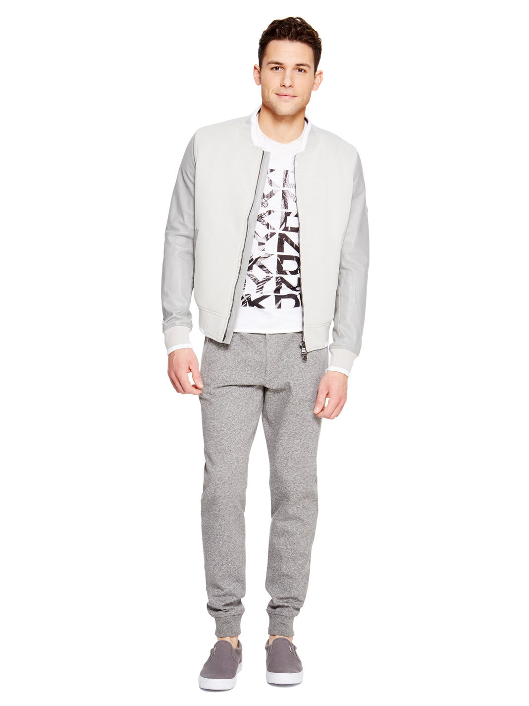 Dkny Leather Sleeve Varsity Jacket In Gray For Men Lyst Gallery Men S Varsity Jackets