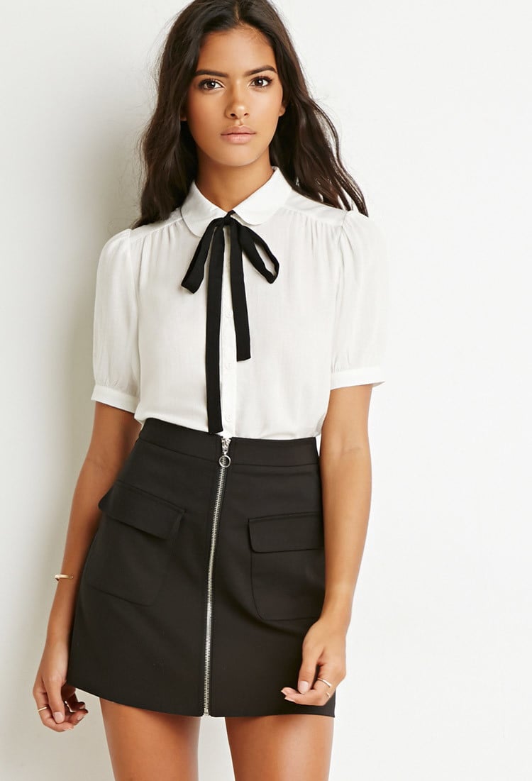 Lyst - Forever 21 Peter Pan Collar Bow Blouse in Black