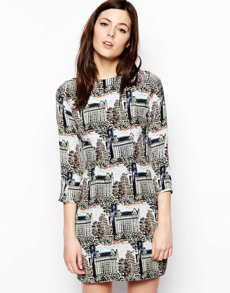 Lyst - Peter Jensen Dress in Landscape Print in Gray