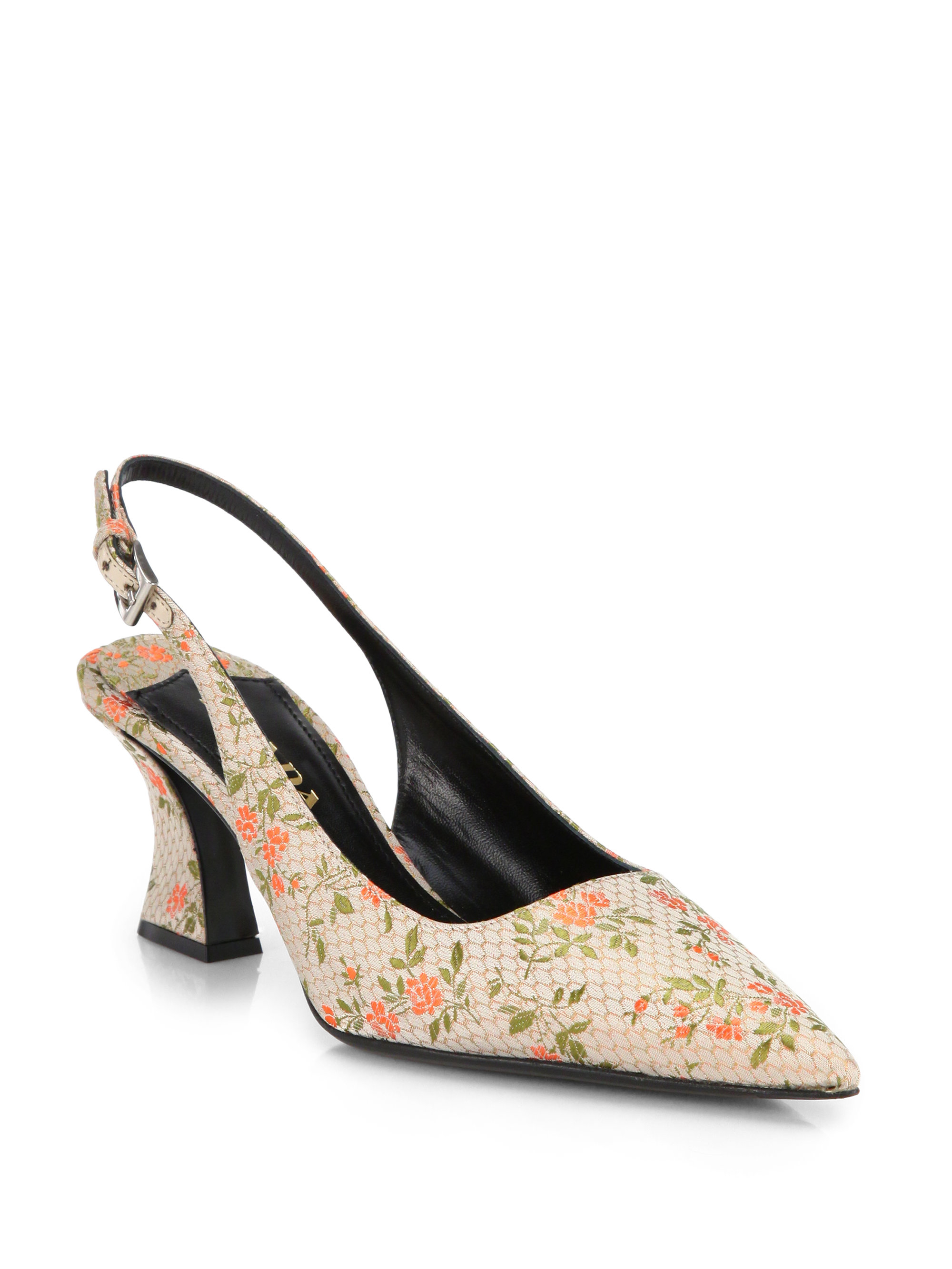 Prada Floral Embroidered Silk Slingback Pumps in Beige (BEIGE ...  