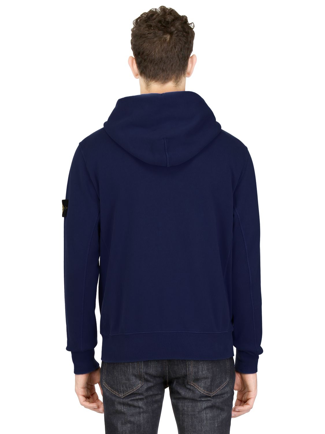 Lyst - Stone Island Hooded Cotton Jersey Fleece Sweatshirt in Blue for Men