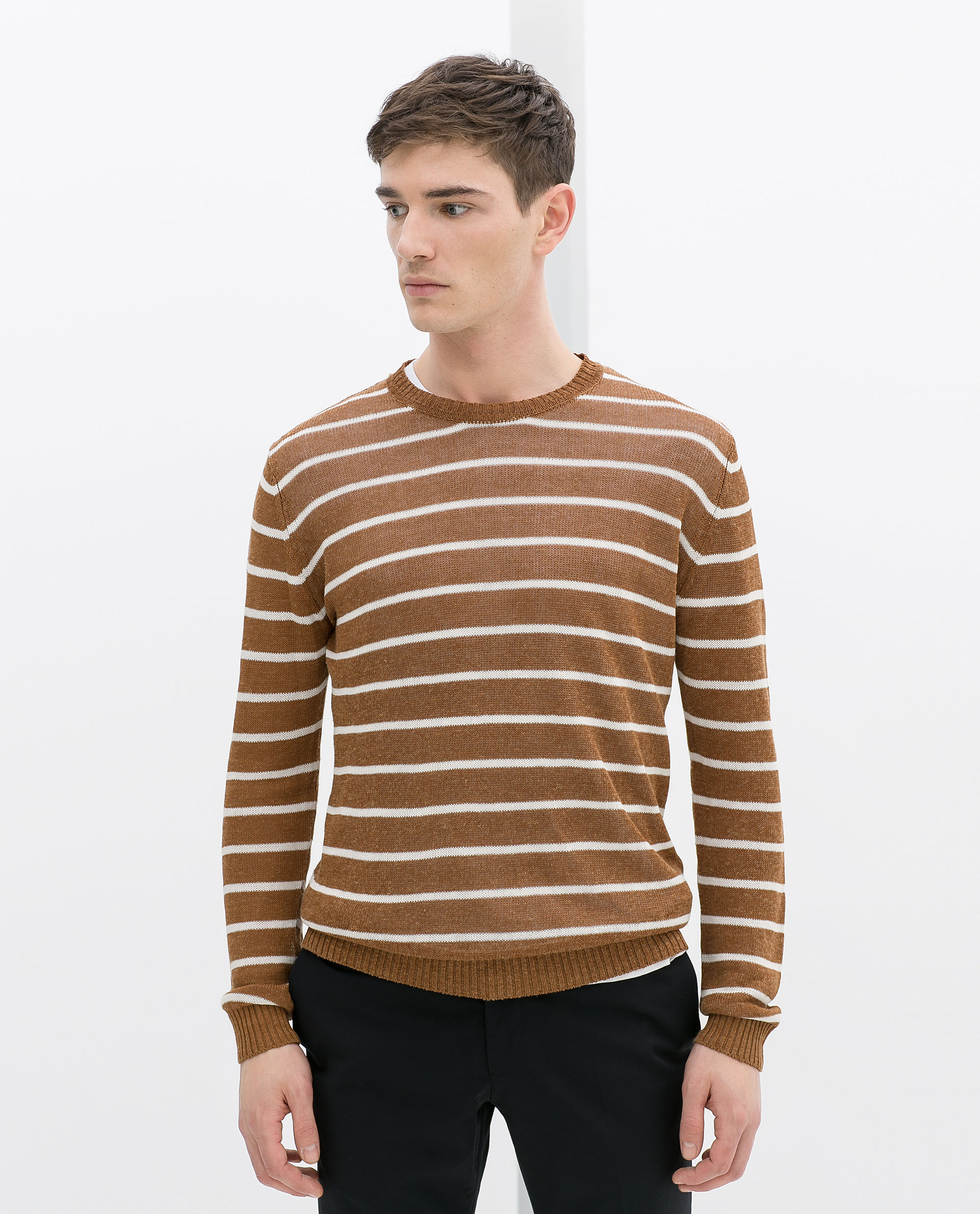 Zara Striped Jumper in Brown for Men (Tan) | Lyst
