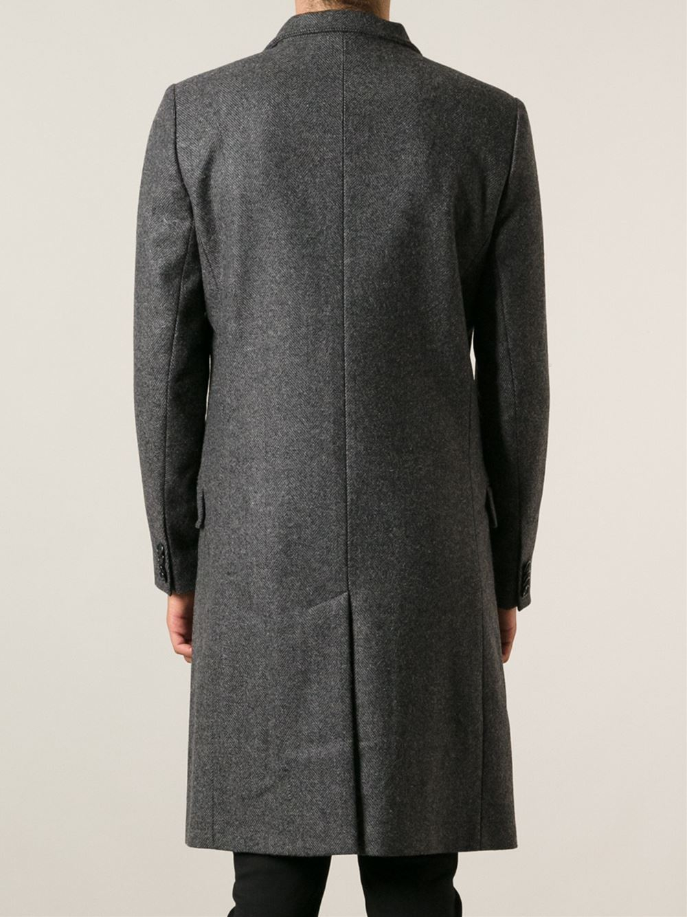 Lyst - DIESEL Herringbone Pattern Funnel Collar Coat in Gray for Men