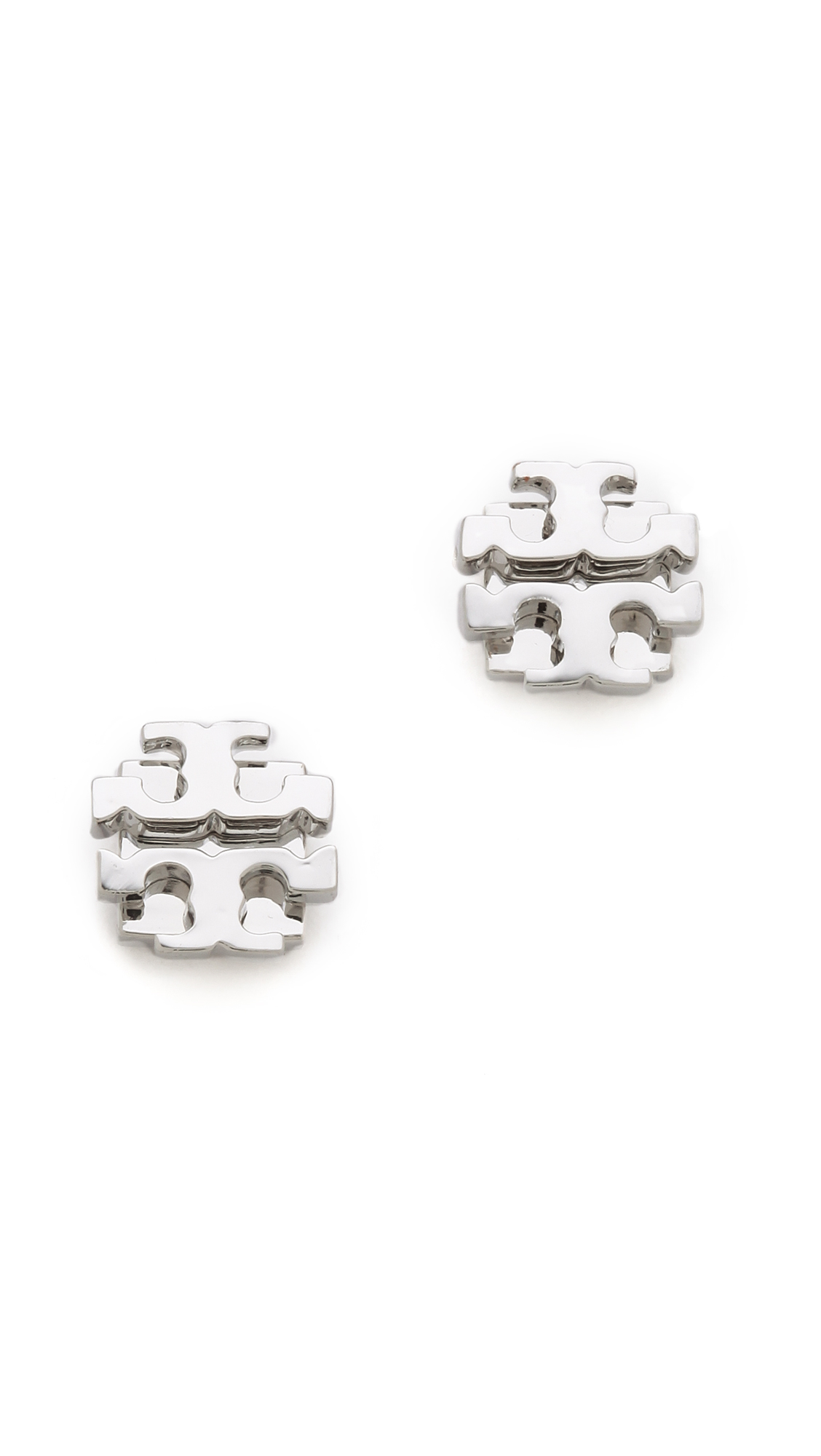 Lyst Tory Burch Small T Logo Studs Silver In Metallic Gallery