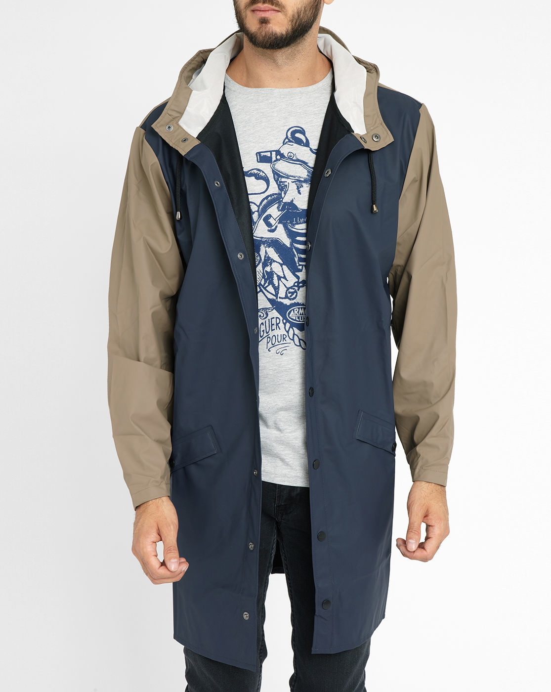     Blue/beige Two tone Hooded Long Waterproof Jacket for Men   Lyst  waterproof jacket long