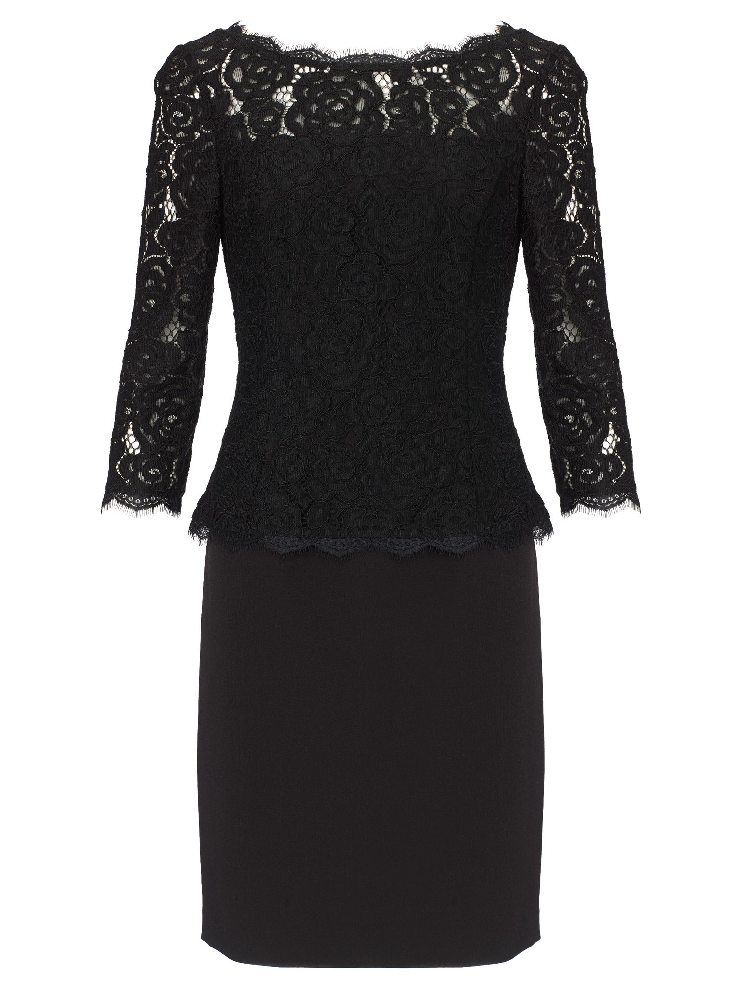 Adrianna papell 3/4 Sleeve Lace Cocktail Dress in Black | Lyst