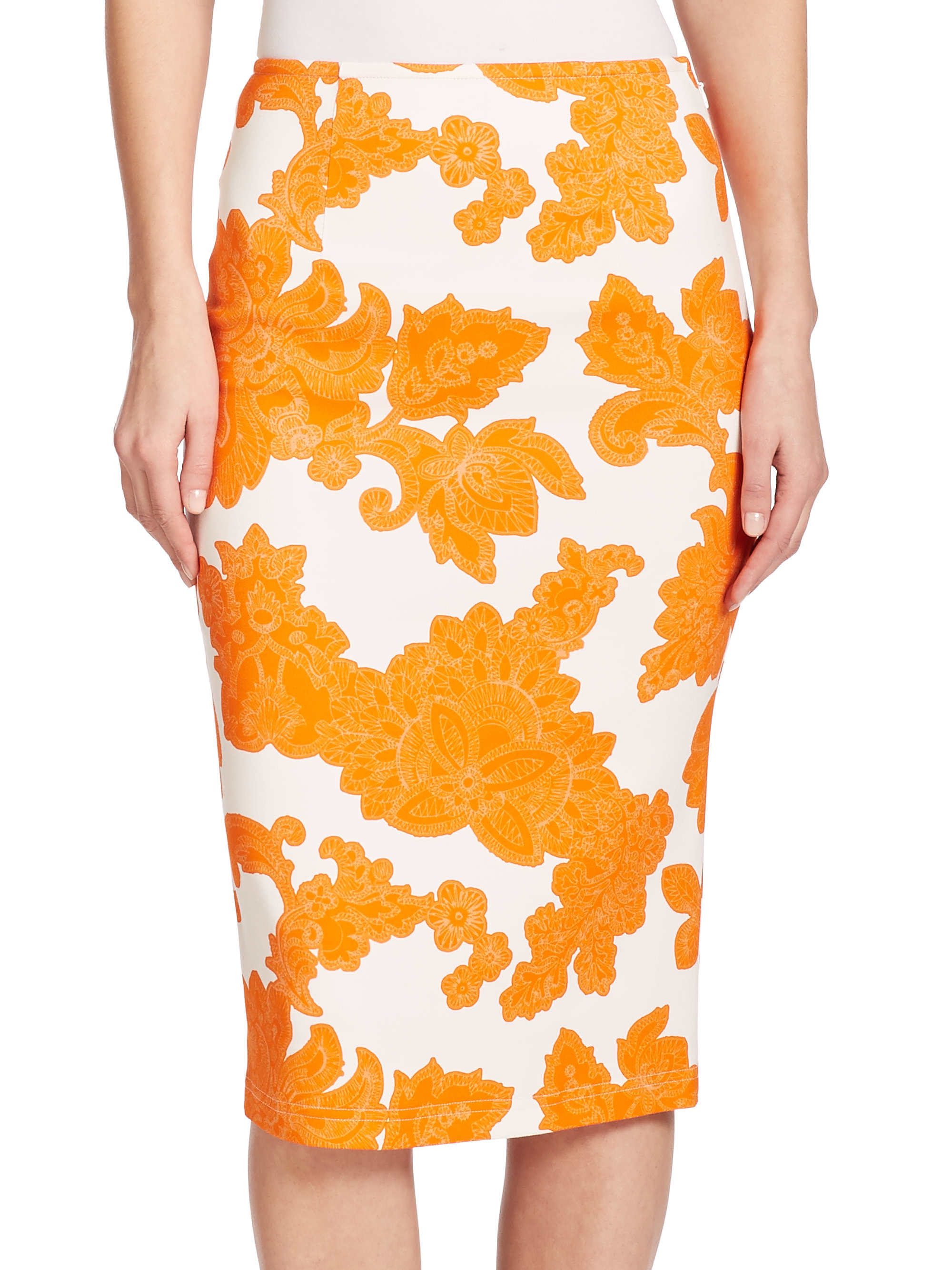 Lyst - Tanya Taylor Peggy Paisley Floral Pencil Skirt in Orange