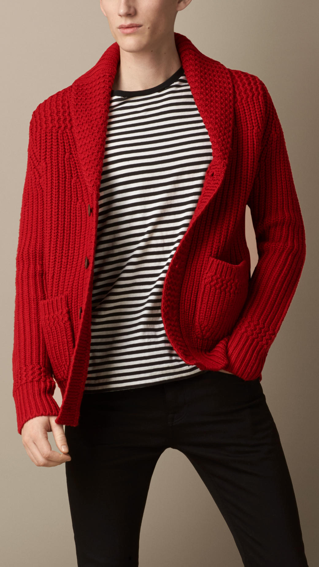 Burberry Shawl Collar Cardigan in Red for Men - Lyst