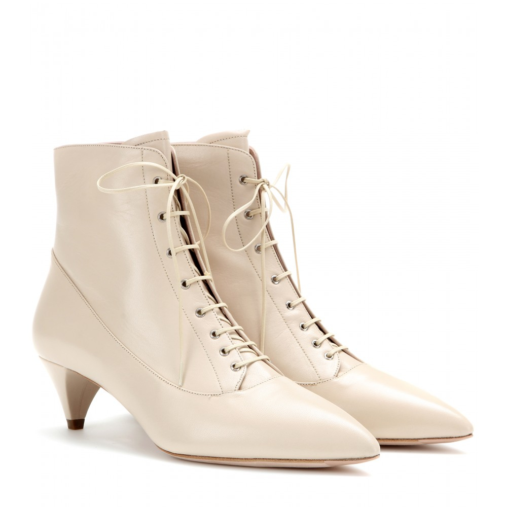 Lyst - Miu Miu Lace-Up Leather Ankle Boots in White