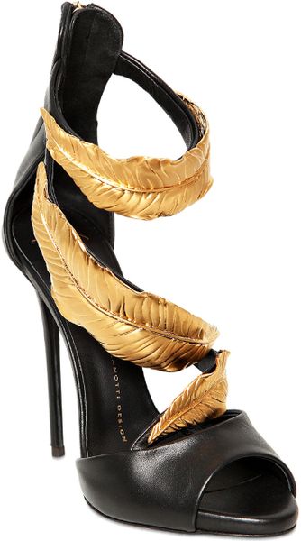 Giuseppe Zanotti 120mm Leather Gold Leaf Sandals in Black | Lyst