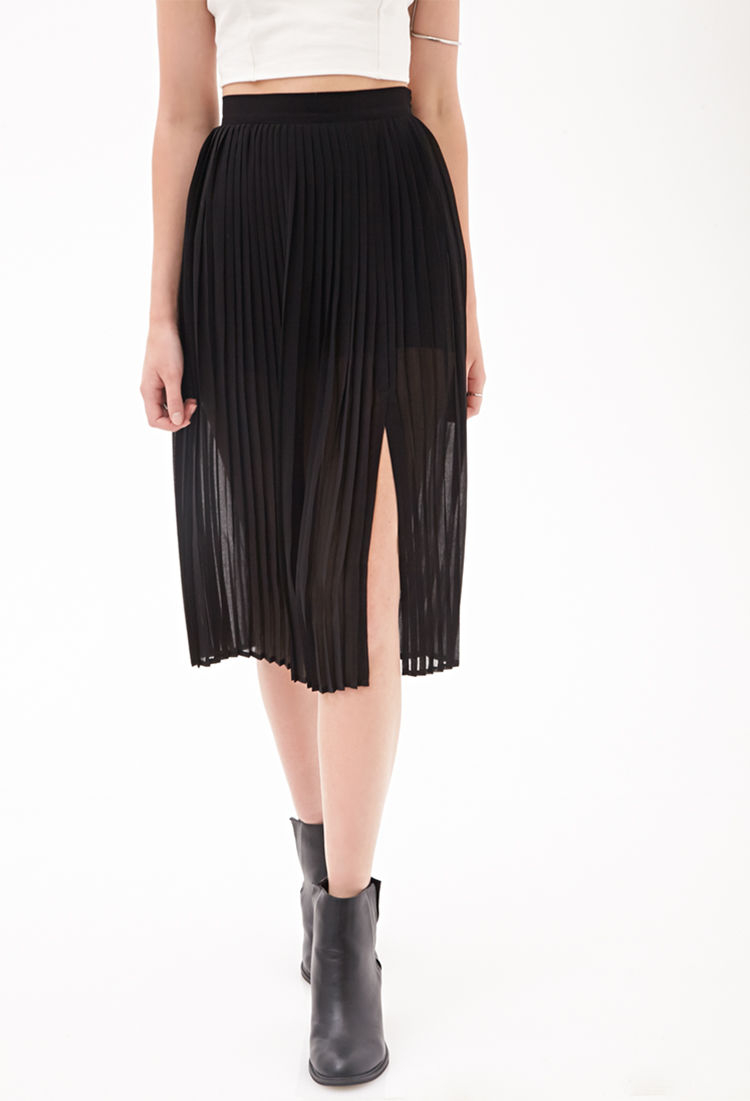 Forever 21 Pleated Chiffon Skirt in Black | Lyst