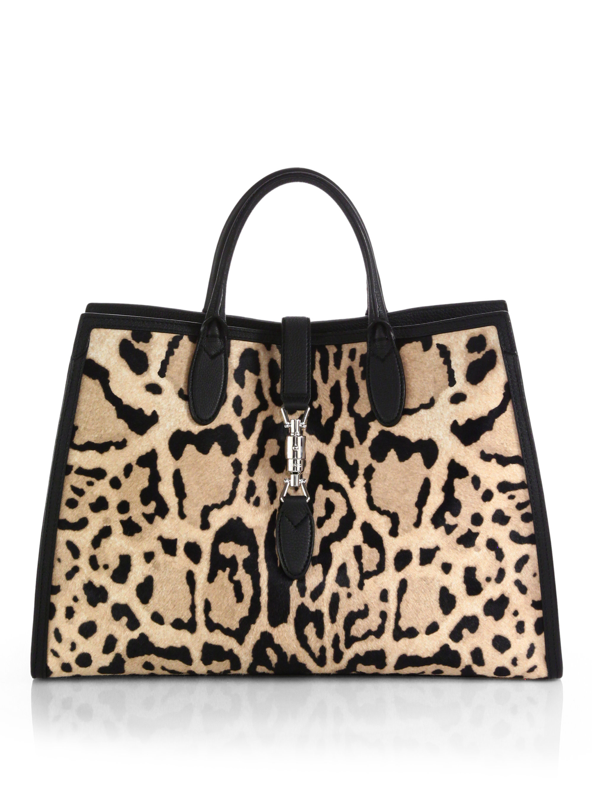 Lyst - Gucci Jackie Soft Leopard Print Calf Hair Top Handle Bag