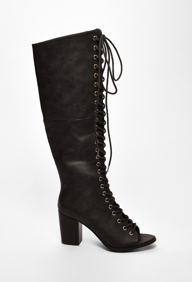 Lyst - Forever 21 Lace-up Over-the-knee Boots in Gray