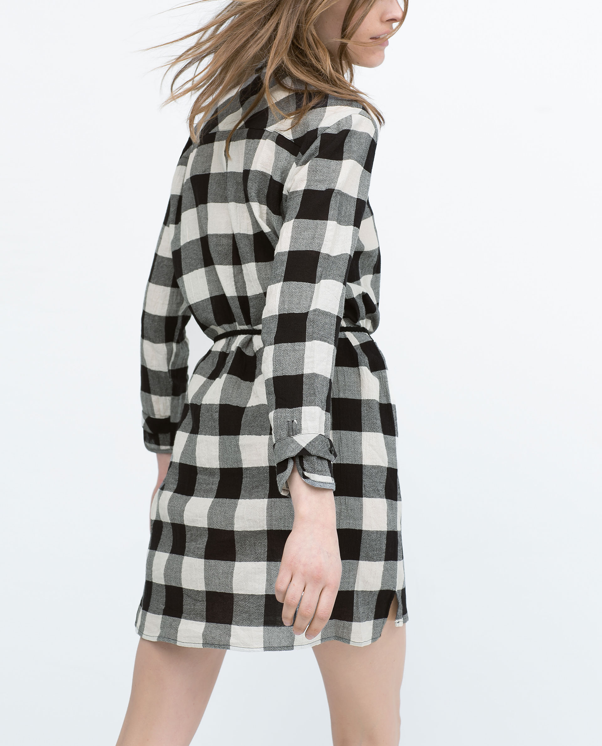 black and white check shirt dress