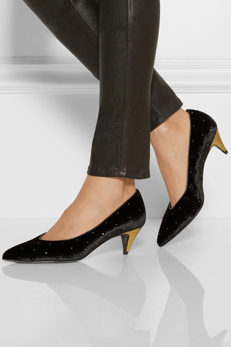 Lyst - Saint laurent Kitten Embellished Velvet Pumps in Black
