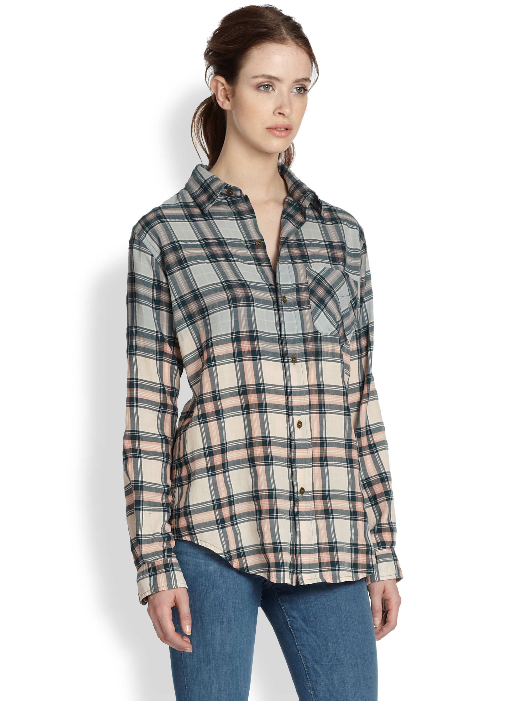 Lyst - Current/Elliott The Prep School Ombre Plaid Shirt in Gray