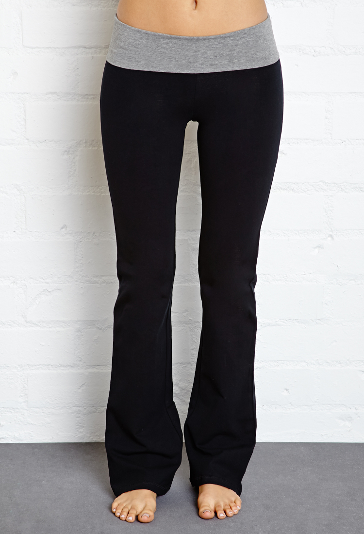 Lyst - Forever 21 Fold-Over Yoga Pants in Black