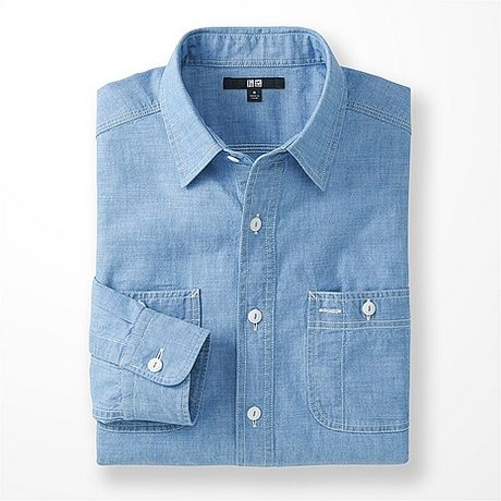 Uniqlo Chambray Long Sleeve Shirt in Blue for Men | Lyst