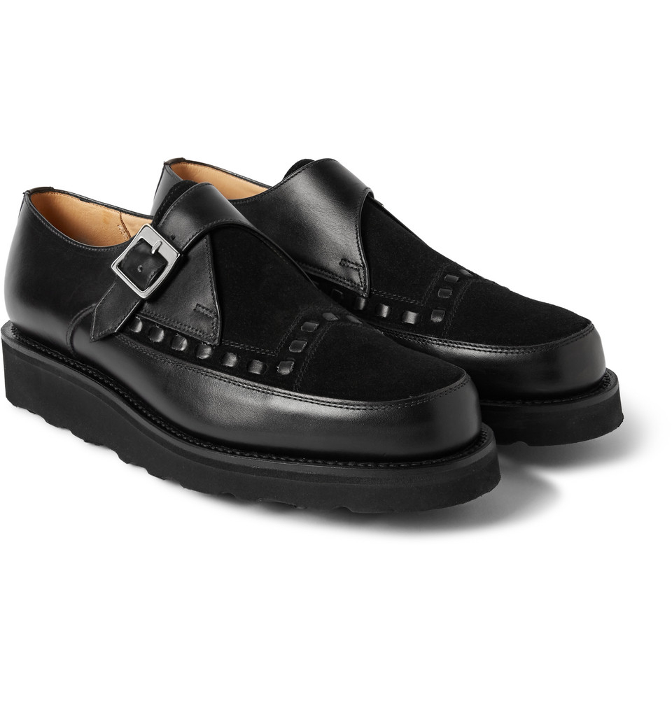 Grenson Leather And Suede Monk-Strap Shoes in Black for Men | Lyst