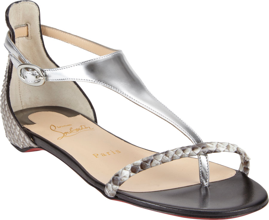 christian louboutin athena metallic leather and suede sandals ...