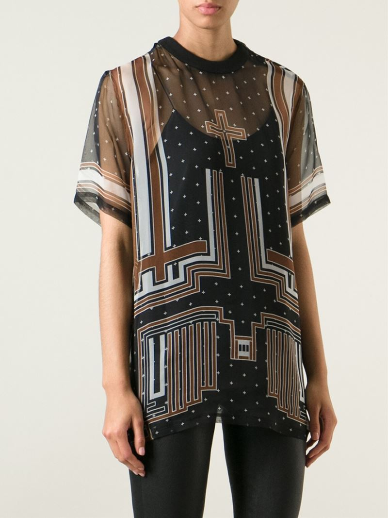 Lyst - Givenchy Sheer Graphic Print Top in Black