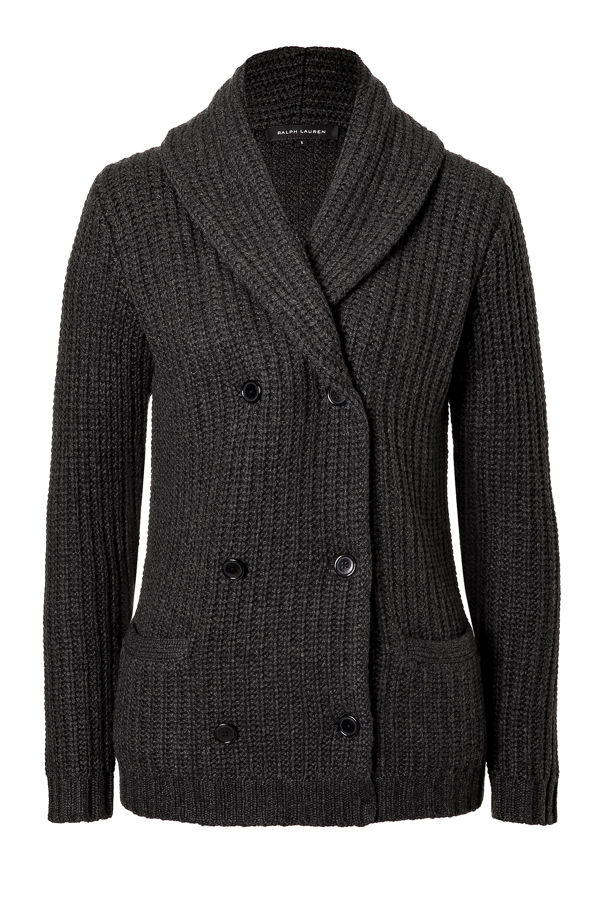 Ralph Lauren Black Label Heavy Knit Cashmere Cardigan With Leather Elbow Patches In Black Lyst 7106