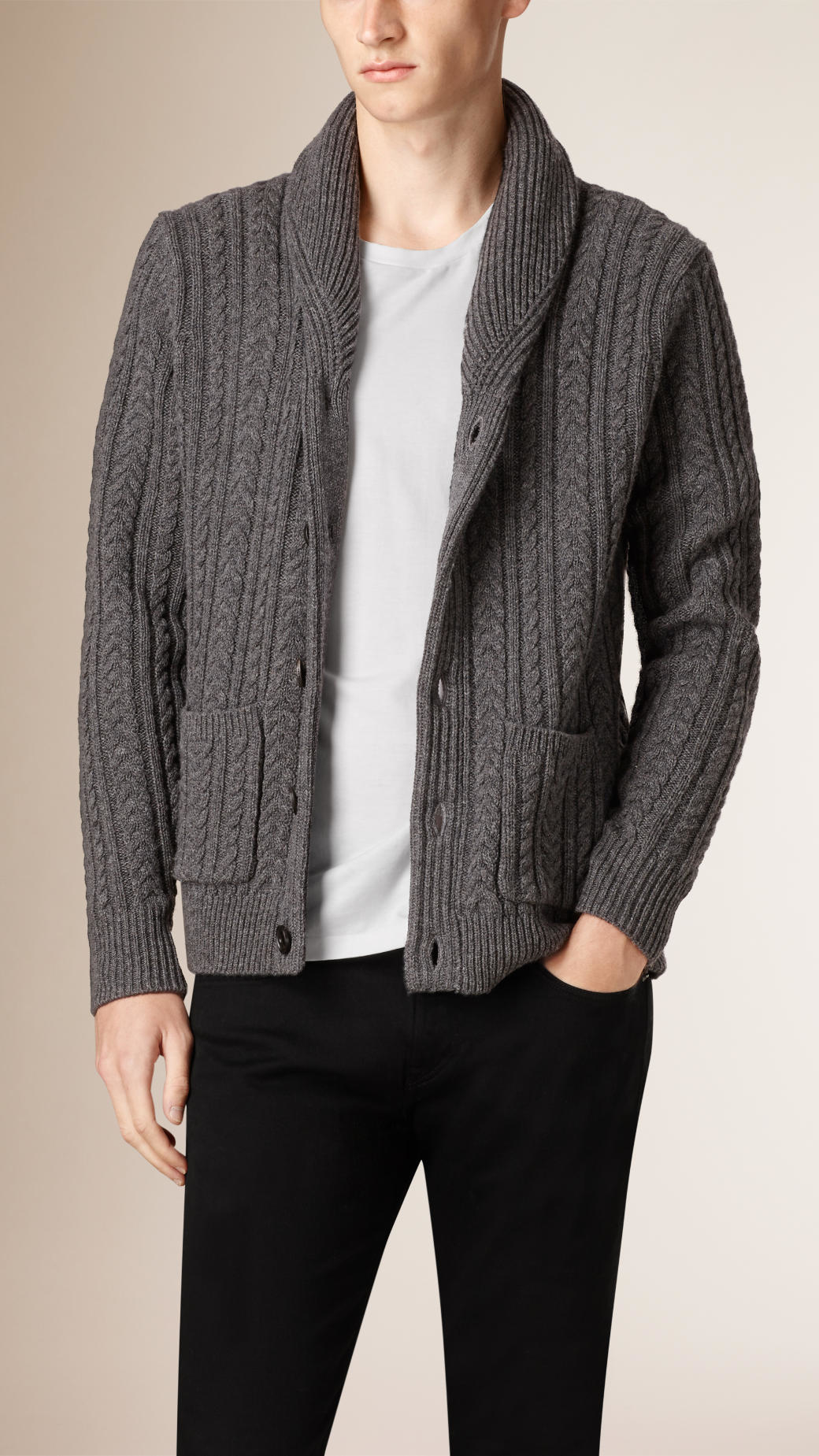 Lyst - Burberry Shawl Collar Wool Cashmere Cardigan in Gray for Men