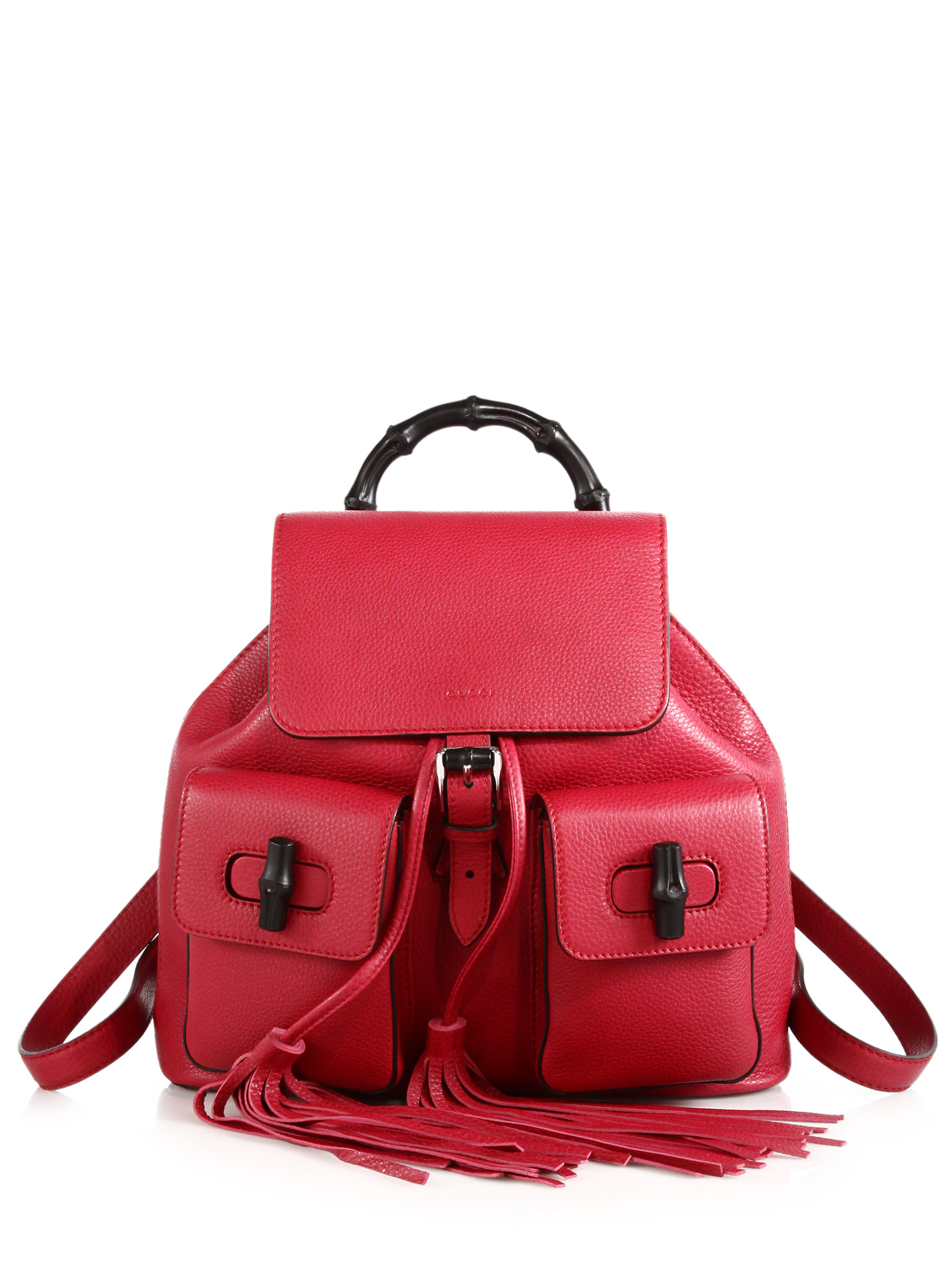 Gucci Bamboo Sac Leather Backpack in Red | Lyst