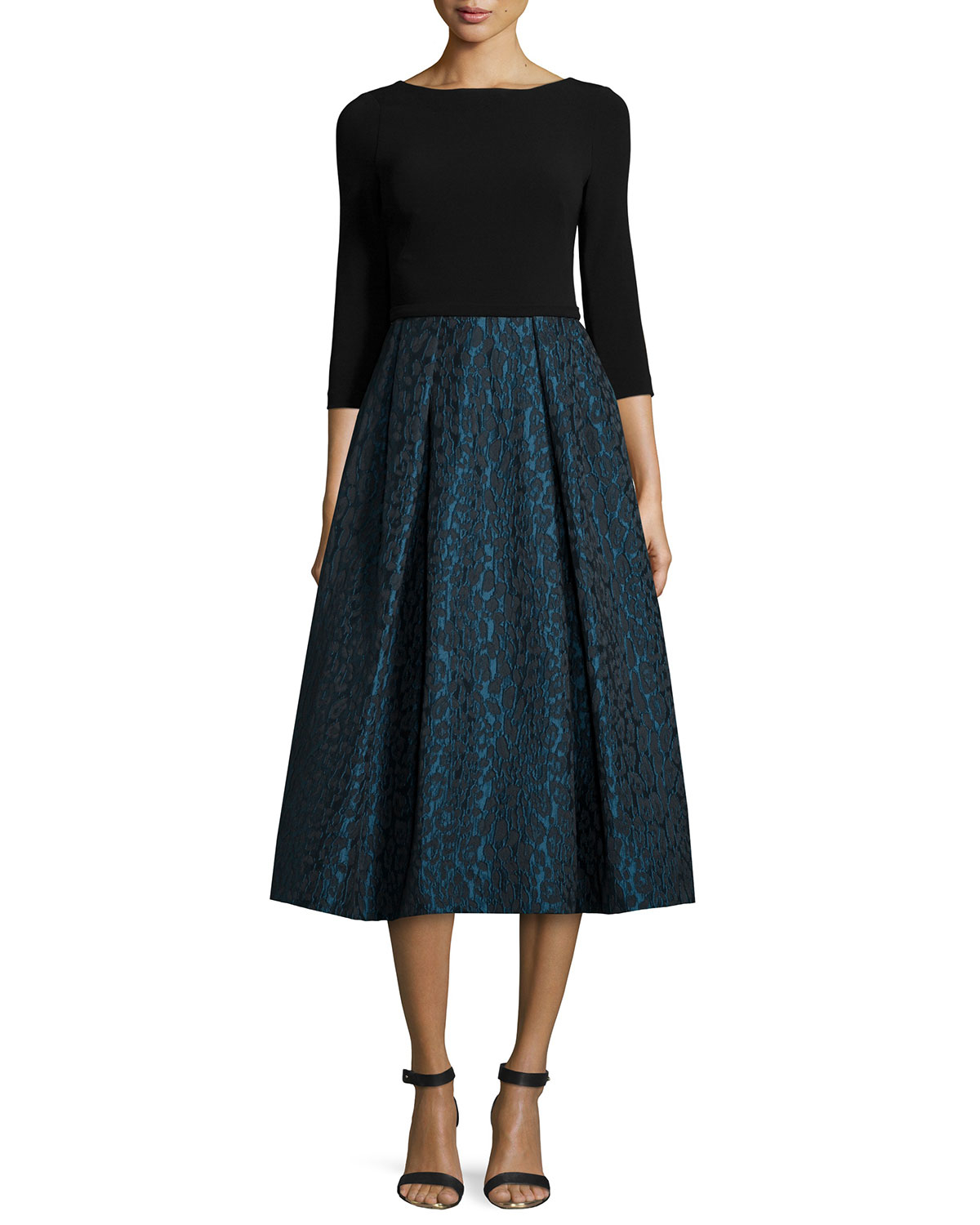 Monique lhuillier 3/4sleeve Combo Tealength Dress in Blue Lyst