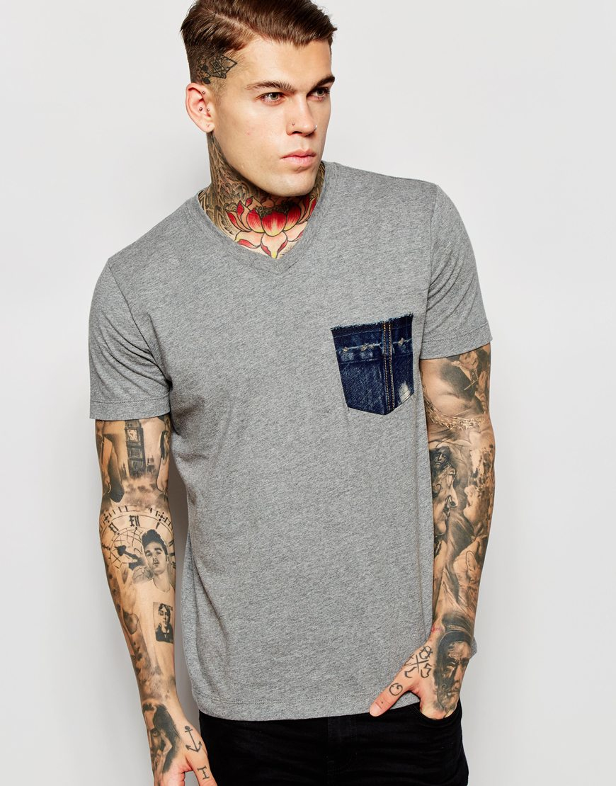 Lyst - Diesel T-shirt T-bascon Vneck Denim Pocket in Gray for Men