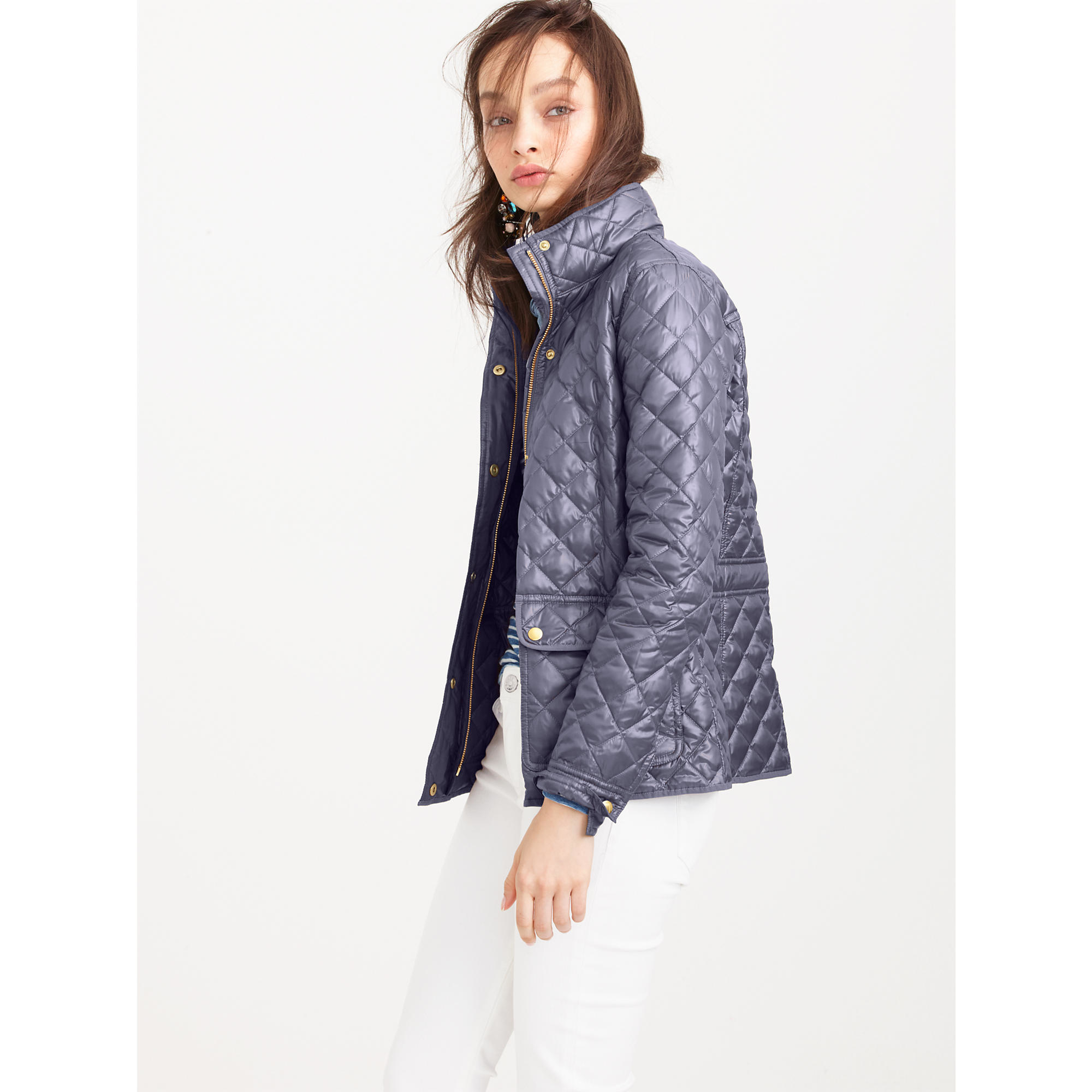 J.crew Tall Shiny Downtown Field Puffer Jacket in Gray (rustic grey) Lyst