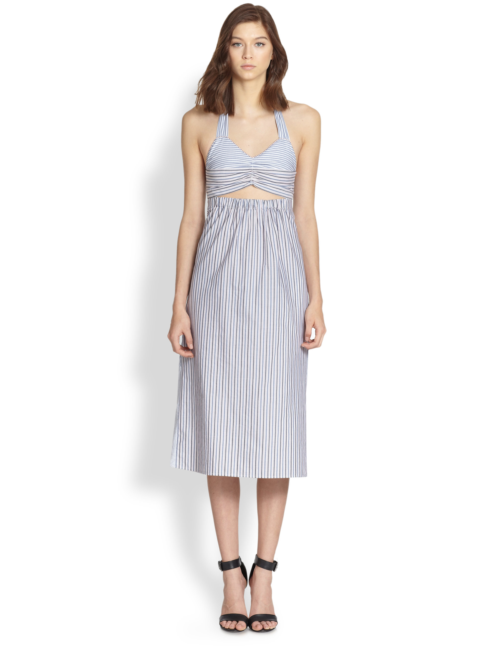 Lyst See By Chloé Cutout Striped Cotton Halter Dress in Blue