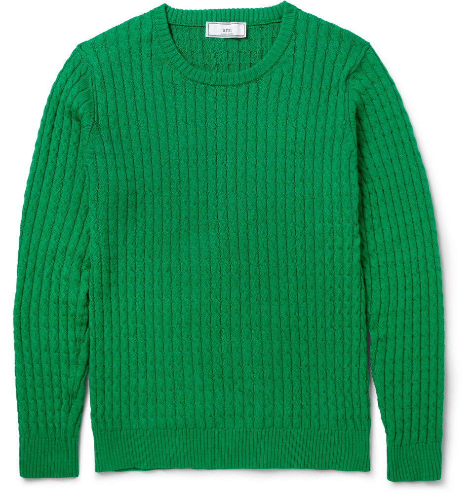 Lyst AMI Cable Knit Cotton Sweater in Green for Men