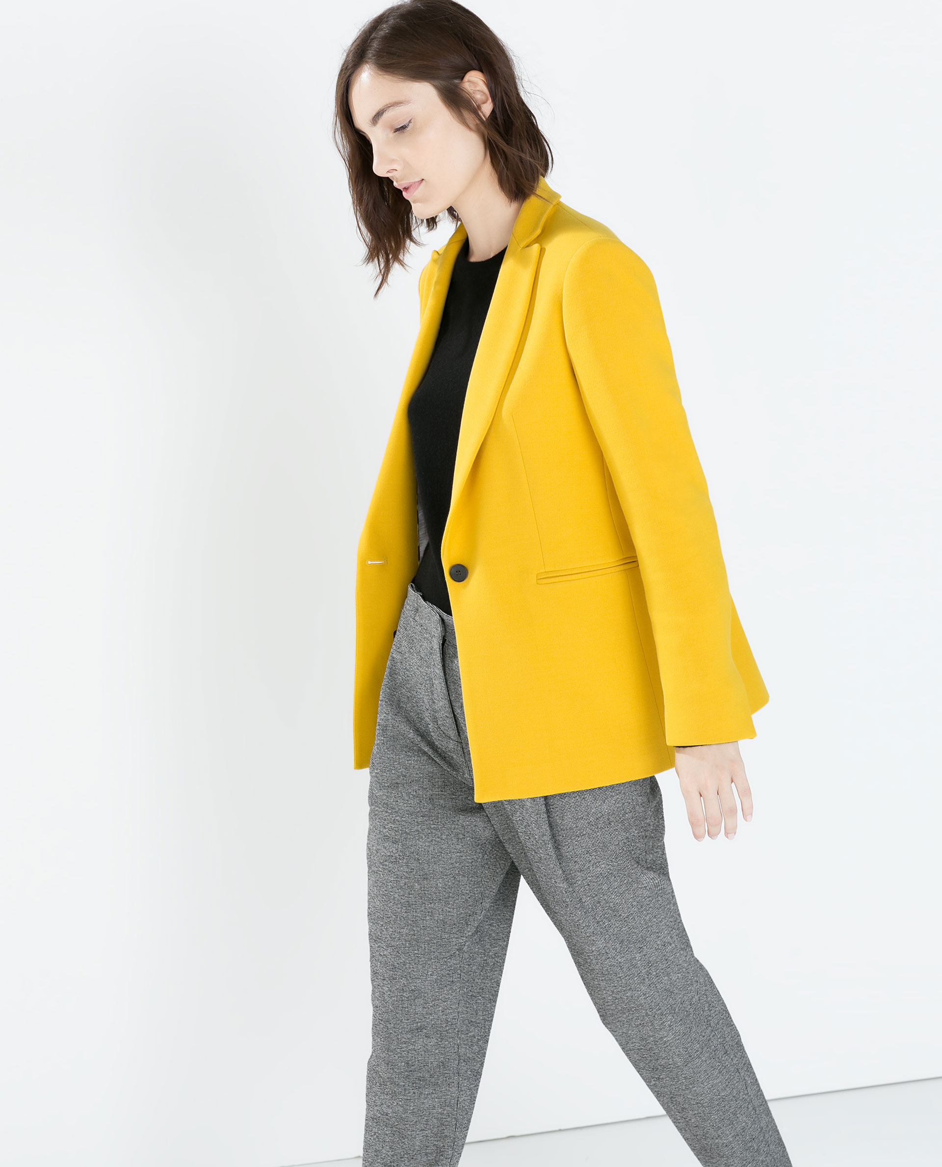 Zara Long Blazer With Contrast Cuffs in Yellow (Mustard) | Lyst