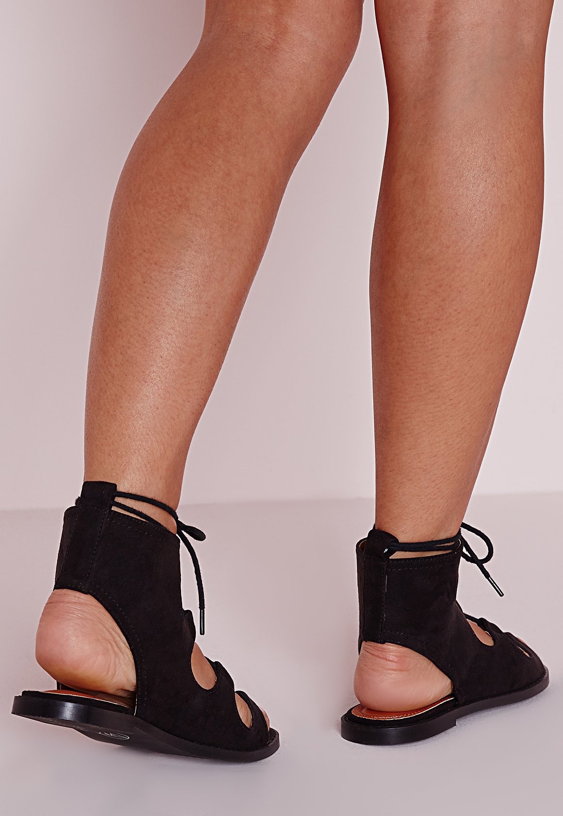 Lyst Missguided Lace Up Flat Gladiator Sandals  Black in 
