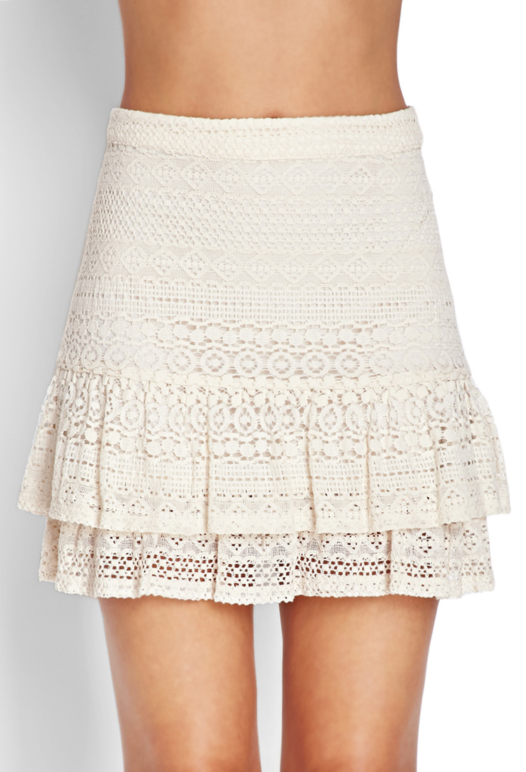 Forever 21 Ruffled Crochet Mini Skirt in Beige (Cream) | Lyst