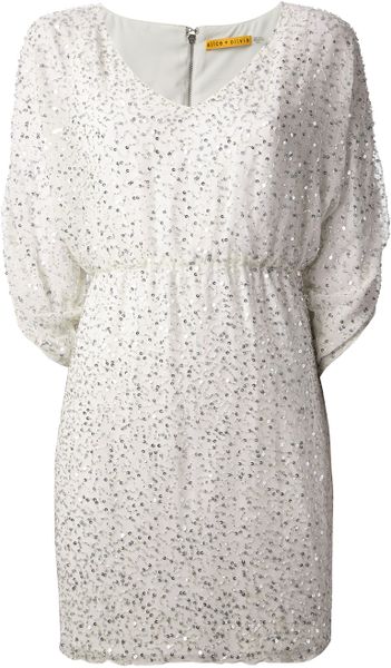 Alice + Olivia Silver tone Sequin Dress in White | Lyst