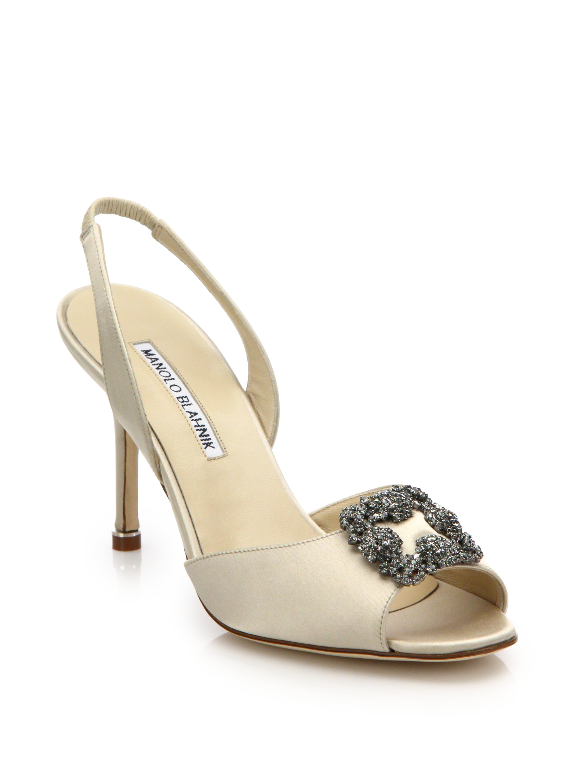 Lyst - Manolo Blahnik Cassia Jeweled Satin Slingback