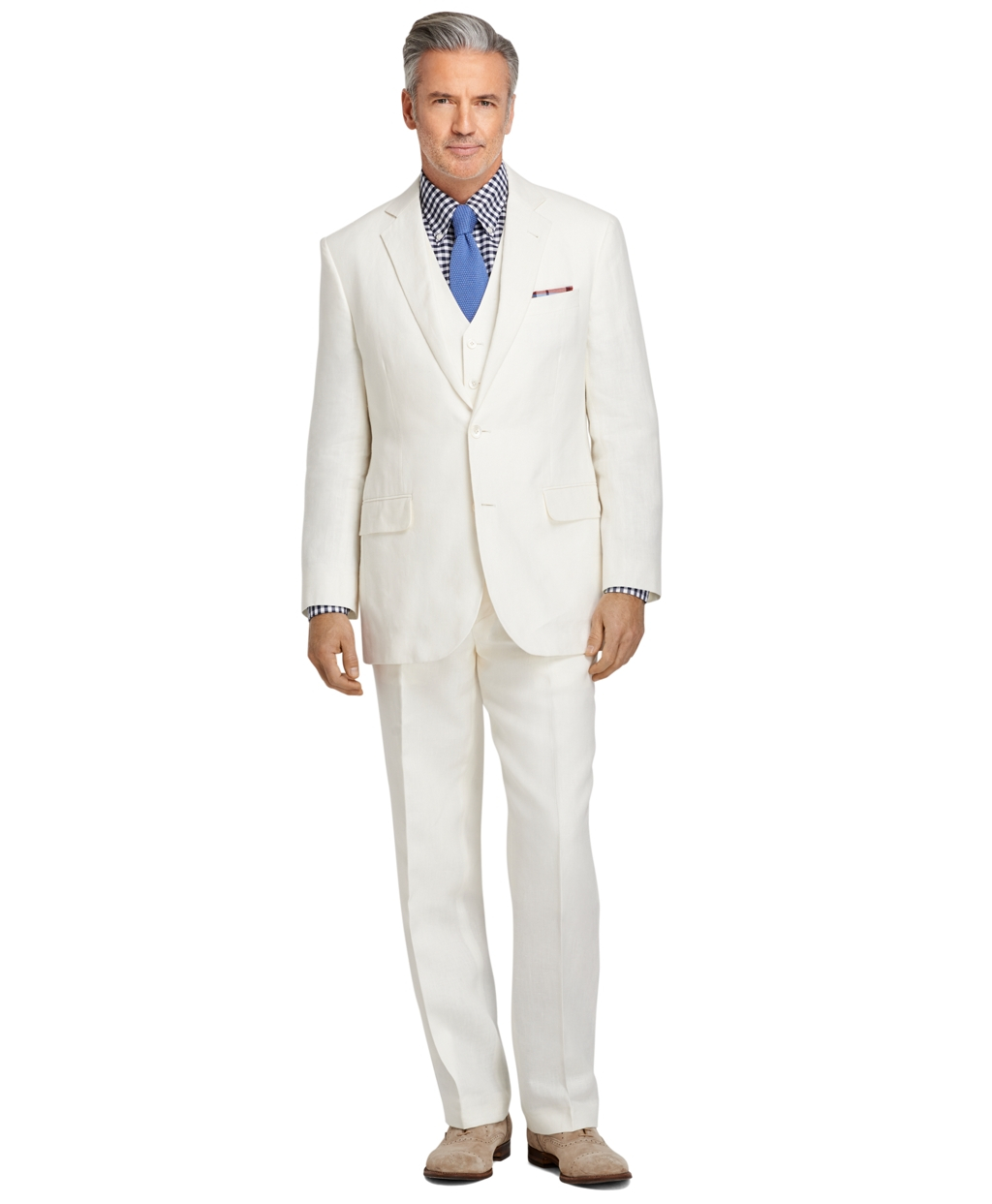 Brooks Brothers Madison Fit Ivory Linen Suit With Vest in White for Men