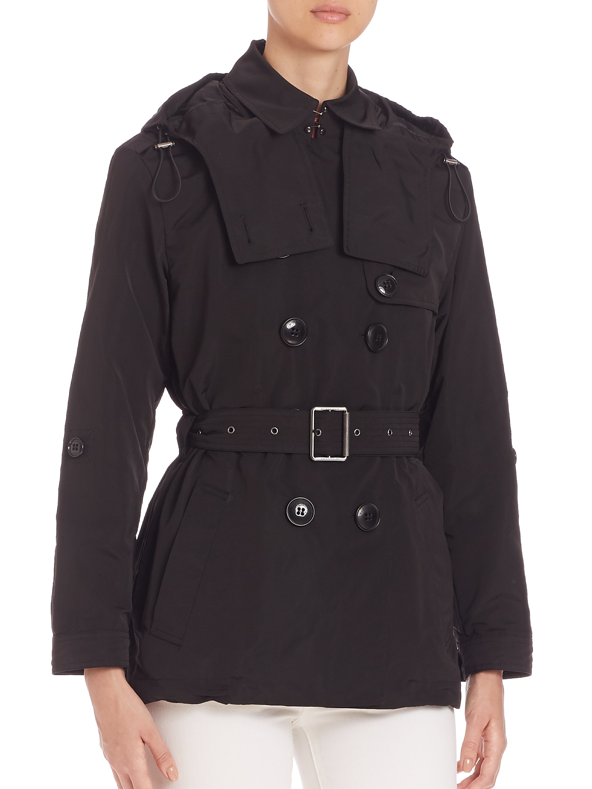 Lyst - Burberry Knightsdale Short Hooded Trenchcoat in Black