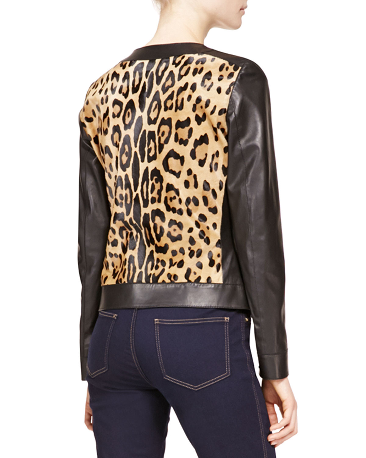 Leopard Leather Jacket Cairoamani Com Escada Long Sleeve Leather Leopard Jacket Lyst