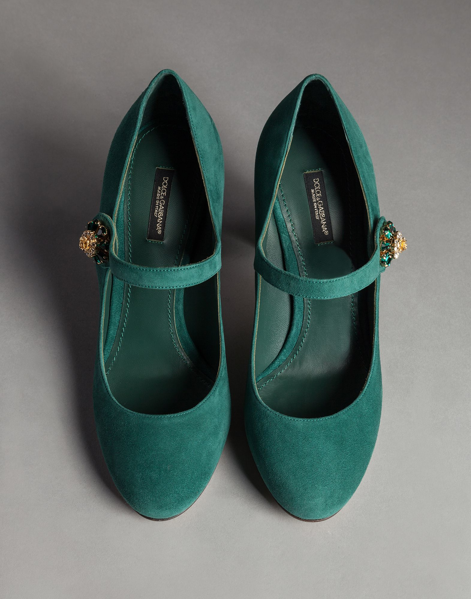 Lyst Dolce & Gabbana Suede Vally Mary Janes With Jeweled Heel in Green