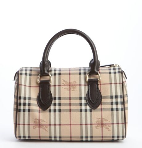 Burberry Dark Brown Leather Accent Nova Check Coated Canvas Top Handle ...