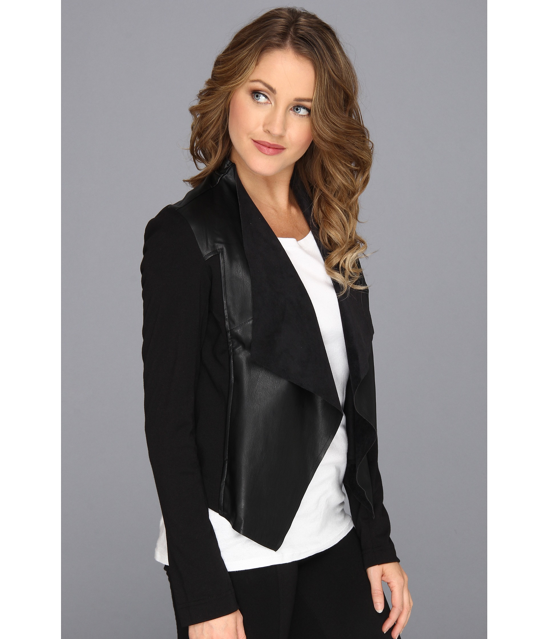 Faux Leather Black Drape Jacket Photos