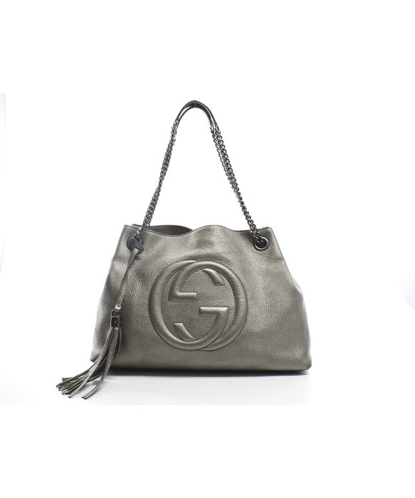 Lyst - Gucci Pre-owned Grey Metallic Leather Soho Chain Shoulder Bag in Gray