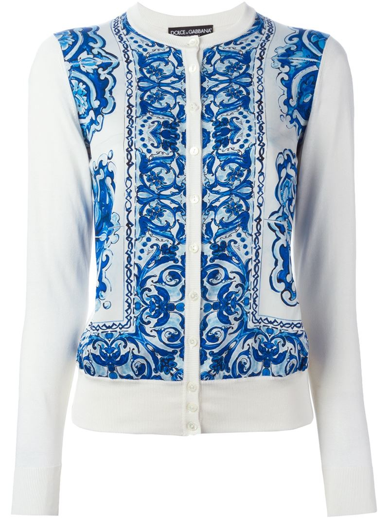 Lyst - Dolce & Gabbana 'majolica' Print Cardigan in Blue