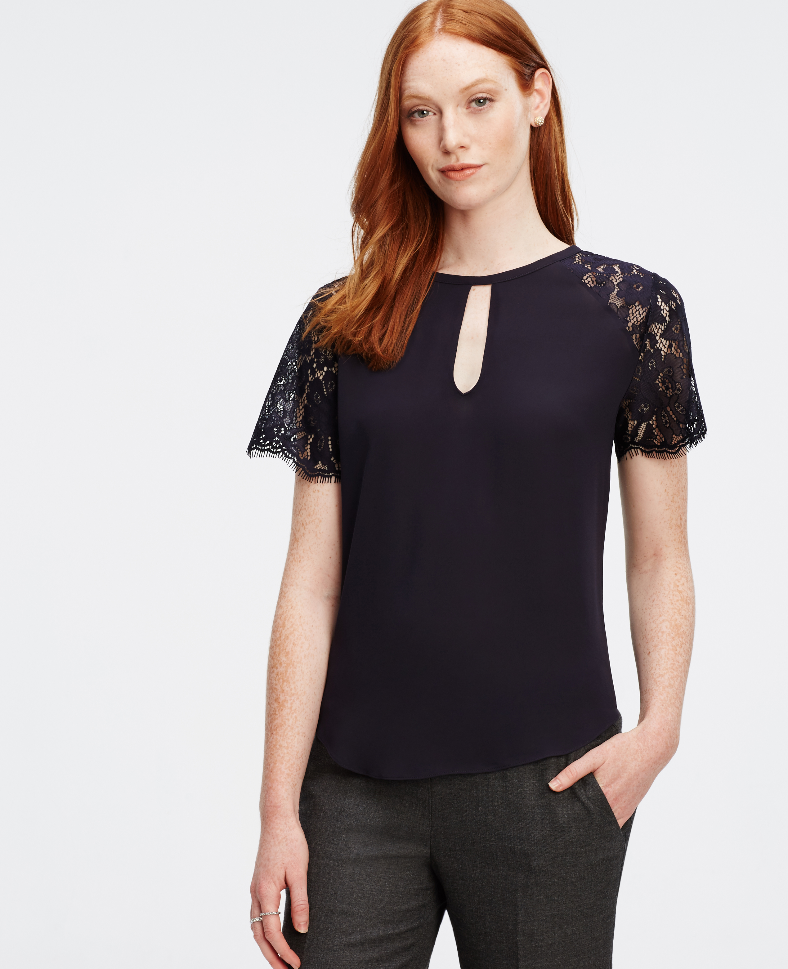 Lyst - Ann Taylor Lace Sleeve Top in Blue