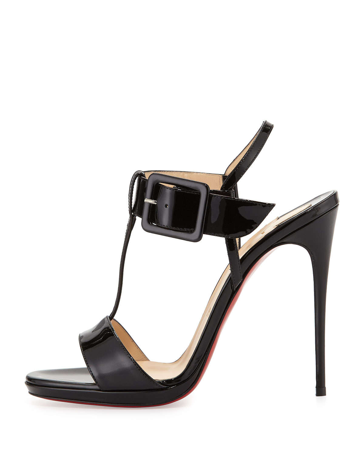 Christian louboutin Beltega Patent Red Sole Sandal in Black (red ...